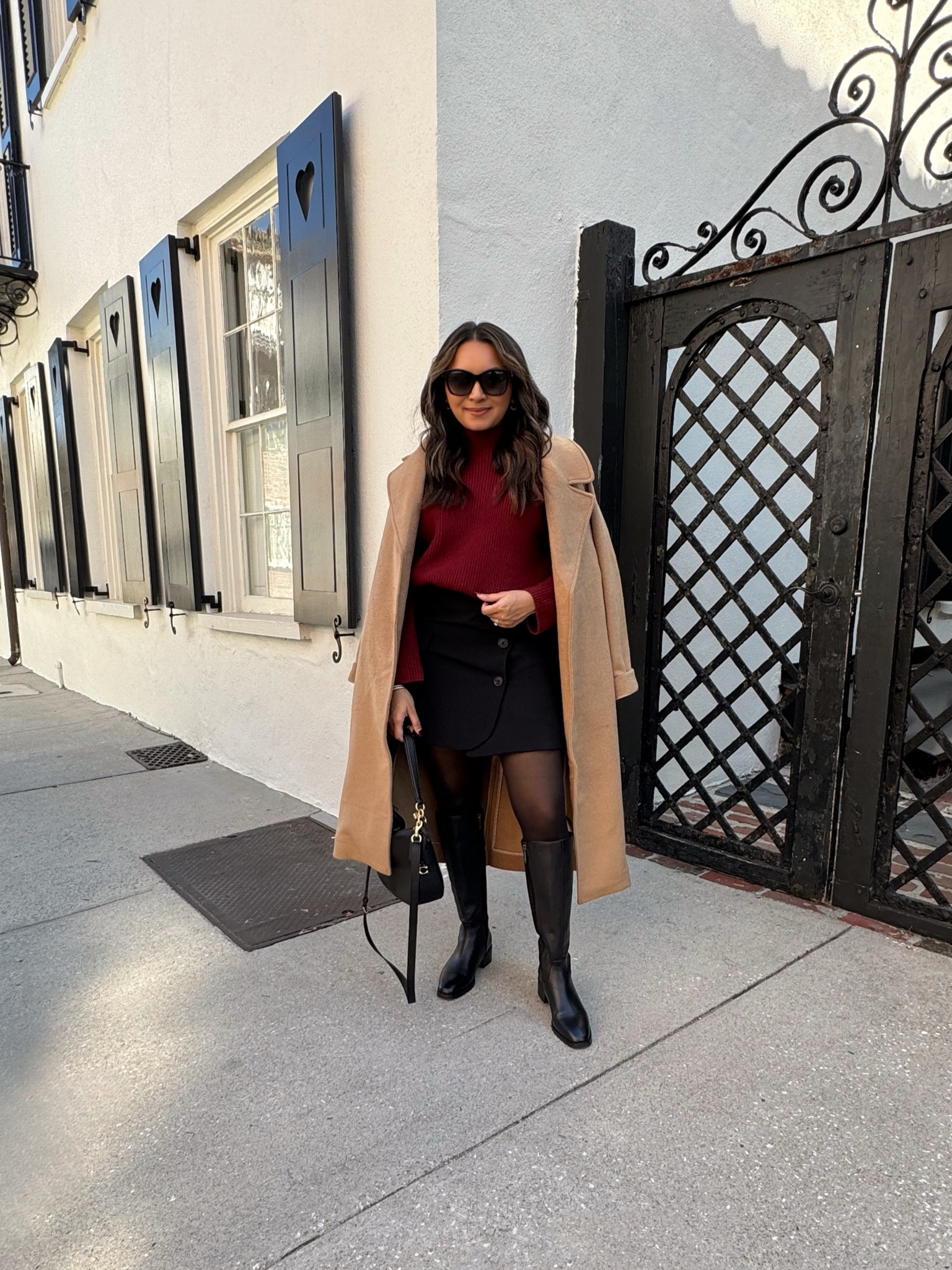 Camel wool trench coat size XXS TTS - sized down a size since this is in regular sizing
Red Crimson sweater size XXS TTS 
Black mini skirt size 2 TTS - a little room in the waist but good for tucking in sweaters 
Black tights size small TTS 
Waterproof black boots size 5.5 TTS
Lip gloss shade rose taupe 
Bracelets size small 

Fall outfits 
Fall style 
Fall fashion 
Abercrombie 
Casual Outfit 


#LTKStyleTip #LTKSeasonal #LTKHoliday