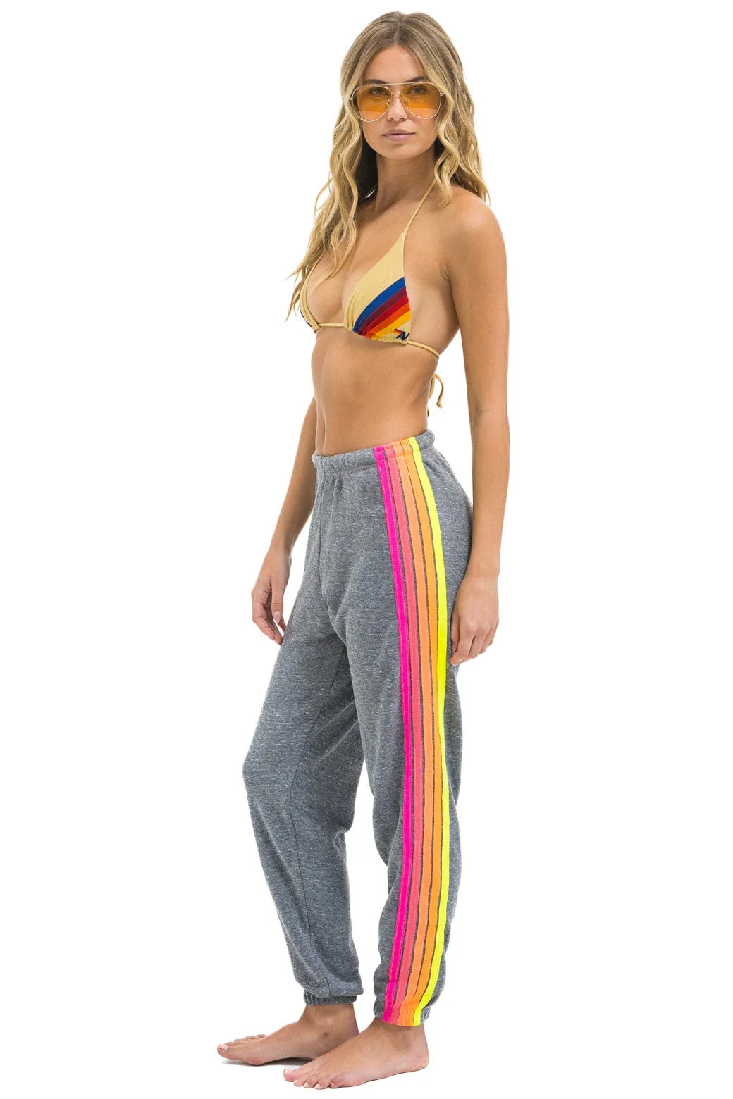 5 STRIPE SWEATPANTS - HEATHER GREY // NEON | Aviator Nation