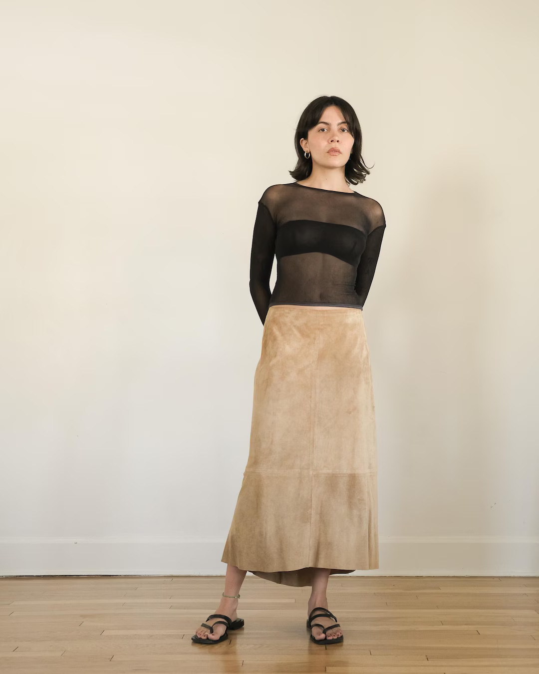 Dkny Suede Midi Skirt - 90s 00s Y2k Vintage Minimalist Tan Leather Low-rise A-line Midi Skirt (m)... | Etsy (US)