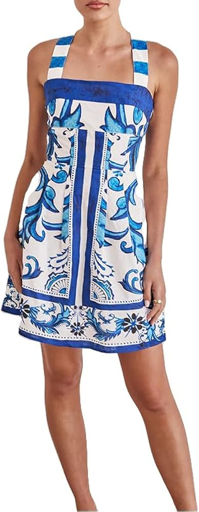 2025 Summer Floral Women's Dress Spaghetti Strap Sexy Sleeveless Short Dress Beach Party Streetwe... | Amazon (US)