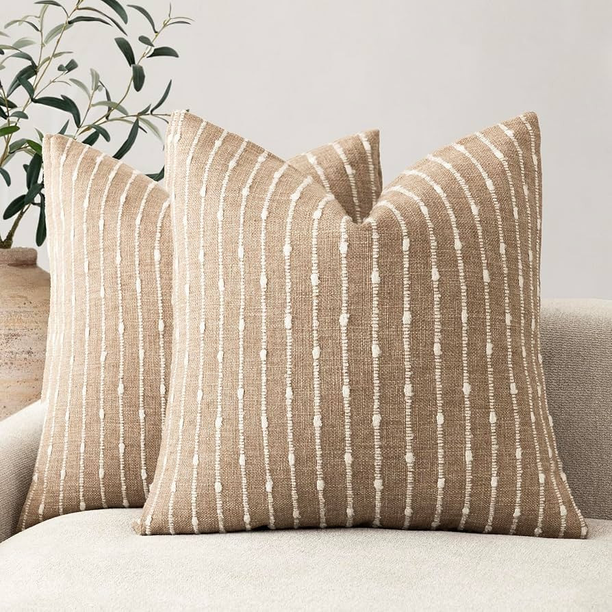 Foindtower Pack of 2 Decorative Jacquard Boucle Throw Pillow Covers Accent Textured Striped Pillo... | Amazon (US)