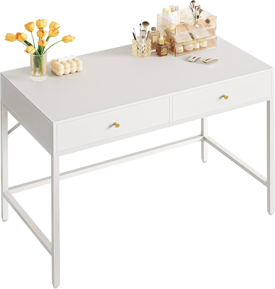 Amazon.com: SUPERJARE 39.4" White Desk with 2 Drawers, Modern Makeup Vanity Desk, Small Computer ... | Amazon (US)
