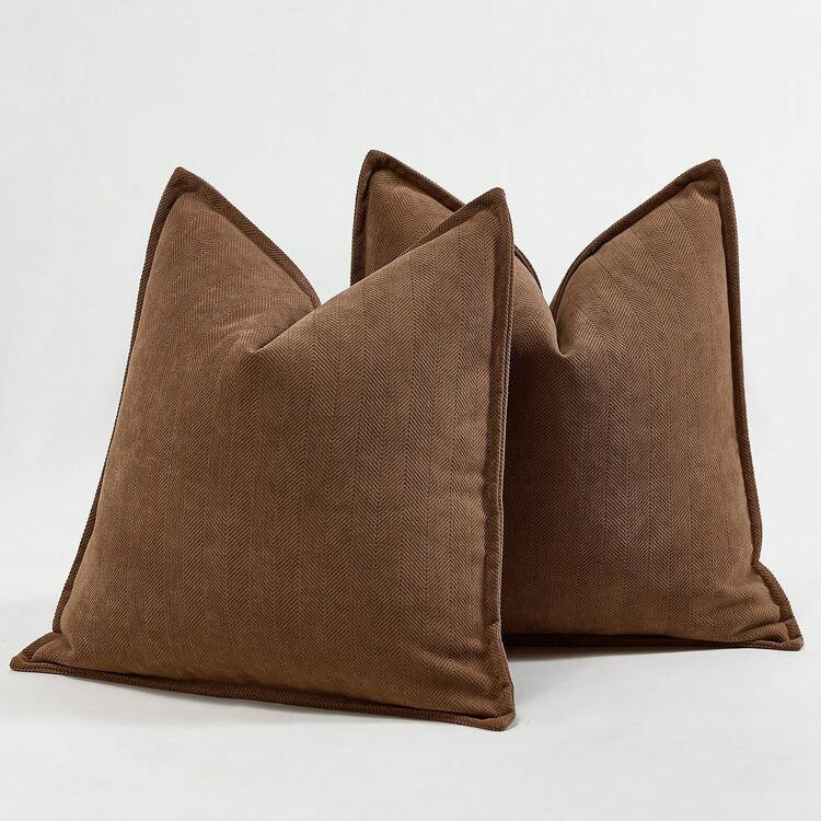1pc Camel Herringbone Piped Cushion Cover, Modern Luxurious Soft Chenille Piped Decorative Pillow... | SHEIN