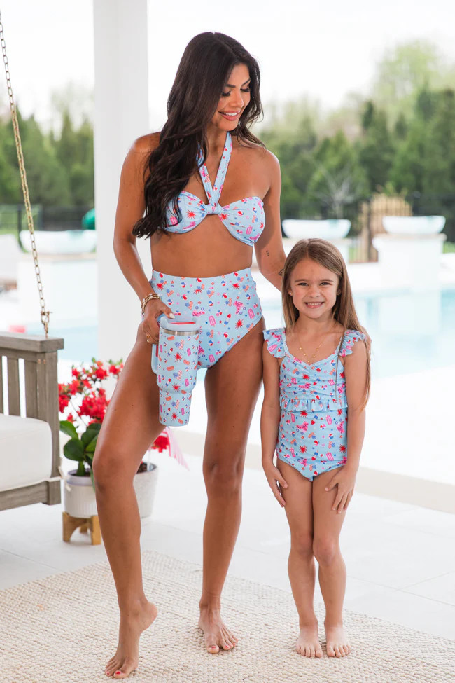 Kid's Beach Vibes Only In Firecracker Fabulous One Piece Swimsuit | Pink Lily