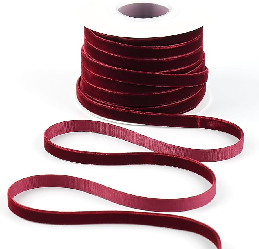 Burgundy Velvet Ribbon 3/8 Inch Single Face Thin Velvet Ribbon for Gift Wrapping, Wedding, Baby S... | Amazon (US)