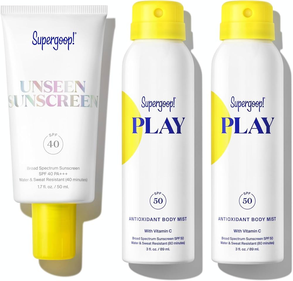 Supergoop! Unseen Sunscreen (1.7 oz) + Two (2) PLAY Antioxidant Body Mist SPF 50 (3 oz) - 3 Items... | Amazon (US)