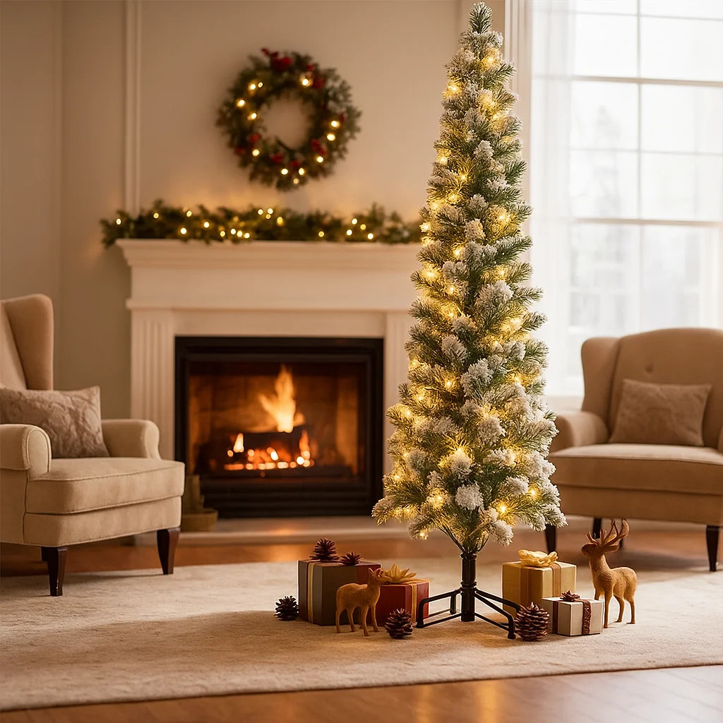 LIFERECORD 7.5ft Prelit Artificial Hinged Slim Pencil Christmas Tree with 350 Lights, 860 Full Br... | Walmart (US)