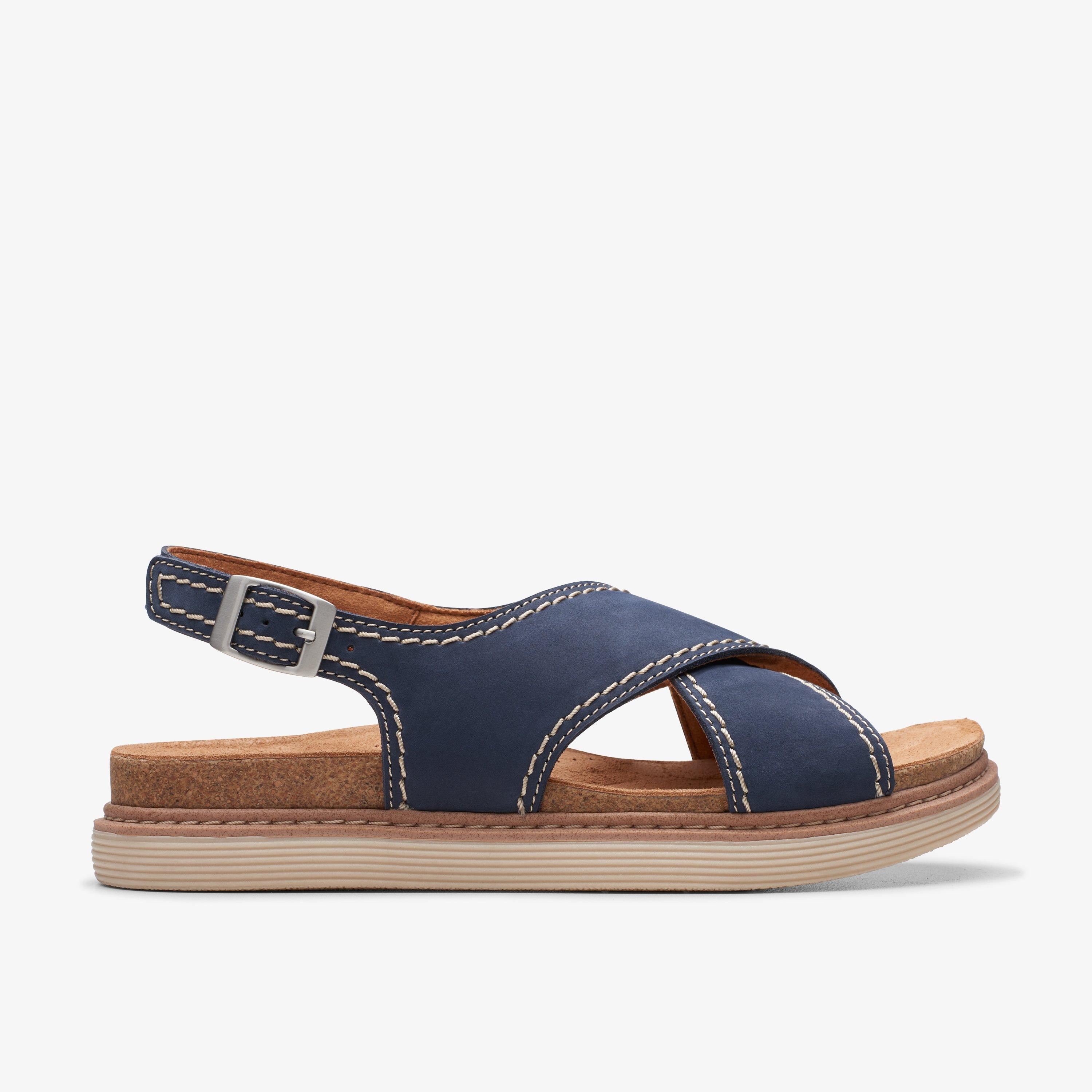 WOMENS Arwell Sling Navy Nubuck Flat Sandals | Clarks US | Clarks (US)