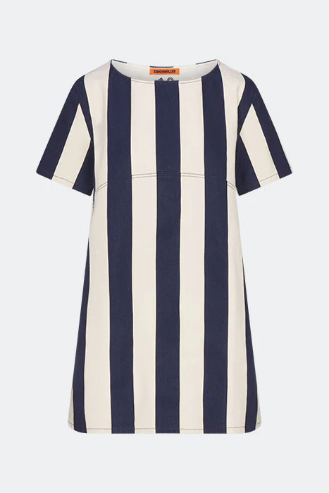 Sahara Short Sleeve Mini Dress In Navy/Cream | Simon Miller