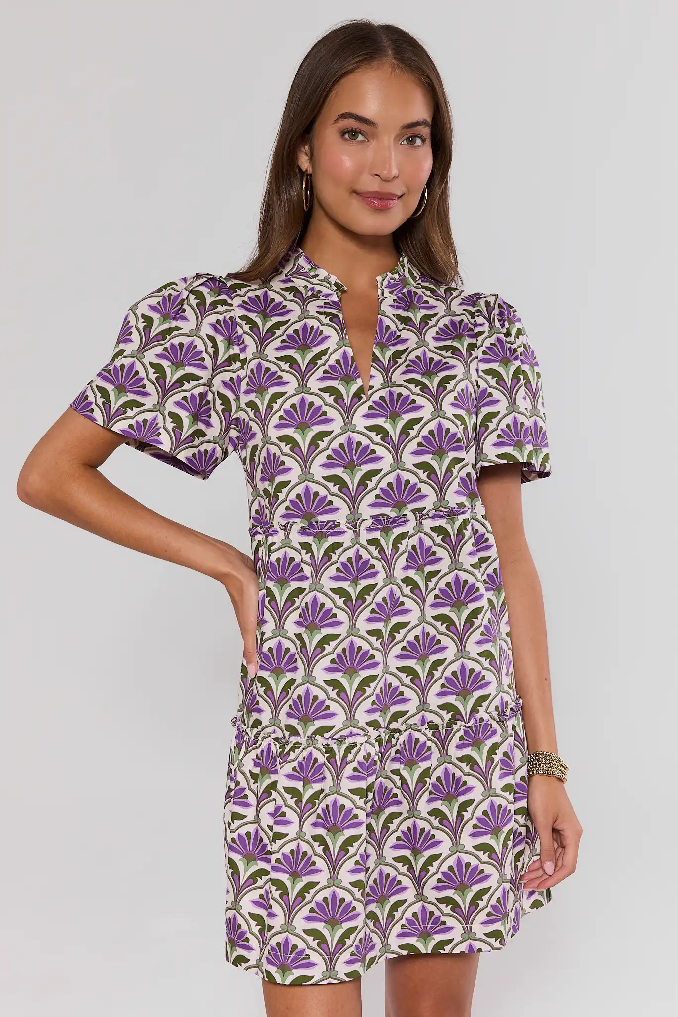 Evan Purple Floral Short Dress | Avara