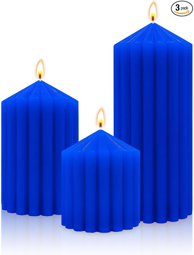 Blue Handmade Decorative Pillar Candles - 2.75×3"/4"/6" Fat Candles - Long Lasting Burning Candl... | Amazon (US)