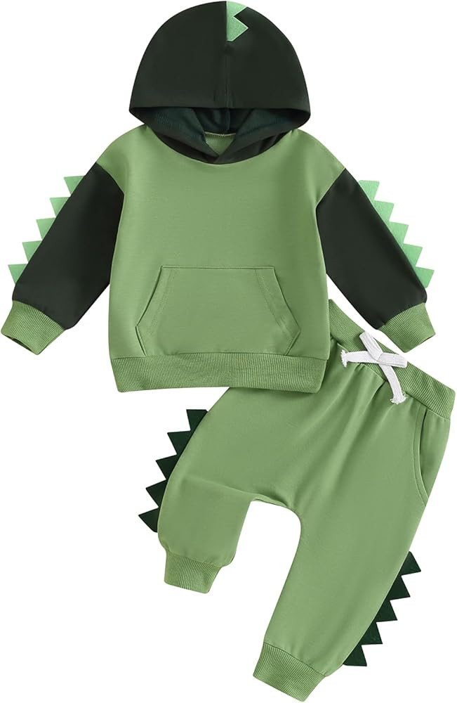 Infant Baby Boy Hooded Dinosaur Fall Outfit Contrast Sweatshirt Pant Set Toddler Dinosaur Clothes... | Amazon (US)