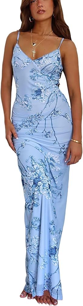 Women's Summer Spaghetti Strap Sleeveless Tight Fitted Long Bodycon Maxi Dress Sundresses | Amazon (US)
