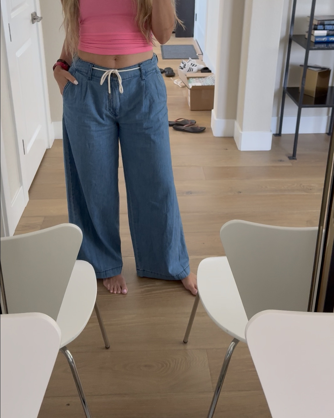 Love these comfy casual pants from Old Navy 🙌 They’re so light and breezy with a denim look. Sits slightly below belly button on me, and I wish I had ordered them in Tall size, but the regulars hit just below my ankle at 5’7” so they’re great with flat sandals! Great for summer ☀️

#LTKFindsUnder50 #LTKSummerEdit #LTKStyleTip