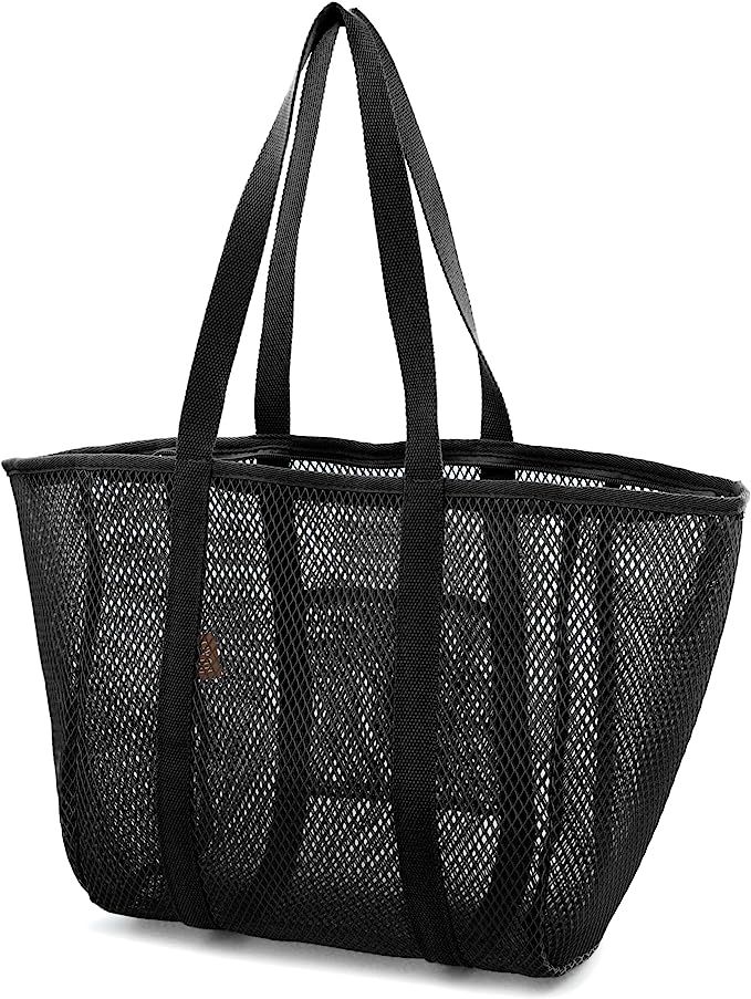 HOXIS Sandproof Mesh Beach Tote with Zipper Light-weight Beach Bags for Women with Inner Pocket | Amazon (US)