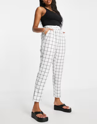 ASOS DESIGN Hourglass tailored smart tapered pants in ivory check | ASOS (Global)