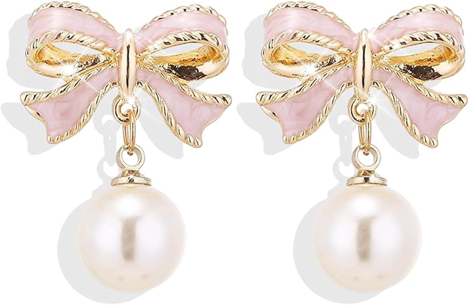 Silver Bow Earrings for Women Trendy Silver Dangle Earrings Silver Dangle Earrings Pearl Drop Ear... | Amazon (US)