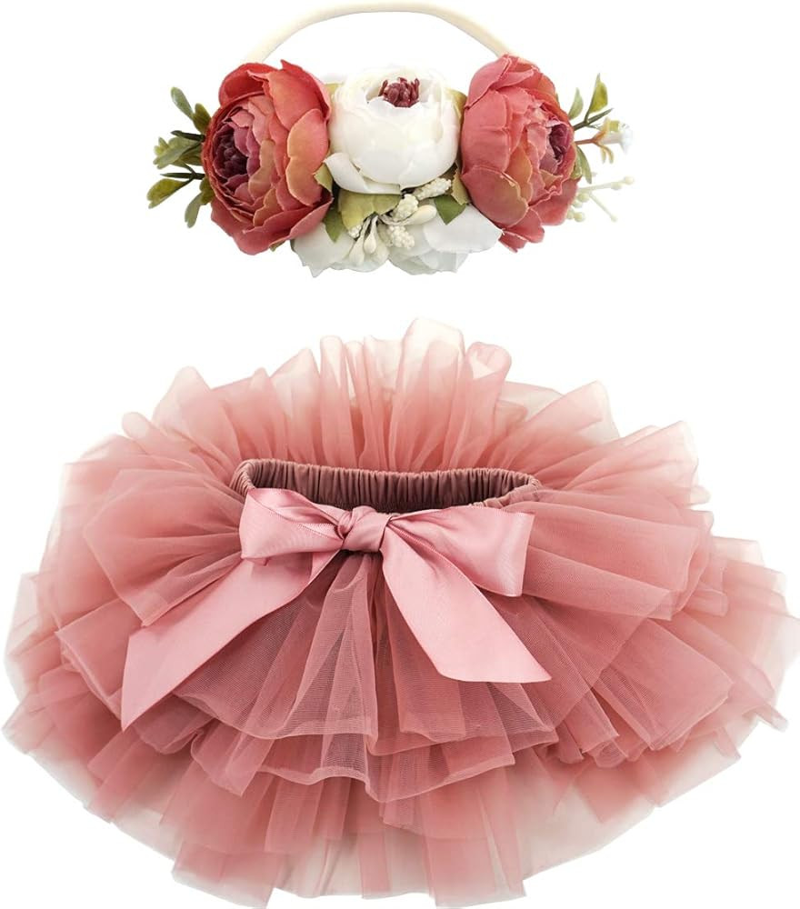 BGFKS Baby Girls Soft Fluffy Tutu Skirt with Diaper Cover,Toddler Girl Tutu Skirt Sets with Flowe... | Amazon (US)