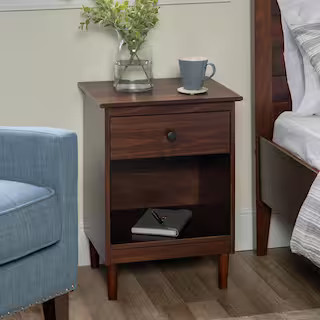 Classic Mid Century Modern 1-Drawer Walnut Solid Wood Nightstand Side Table | The Home Depot