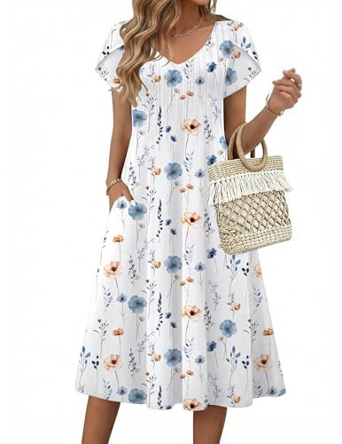 Zeagoo Plus Size Womens Summer Dresses Casual Work Dresses for Women Midi Sundress High Waist Swing Dress 2026 Tropical Dresses White 2XL | Amazon (US)