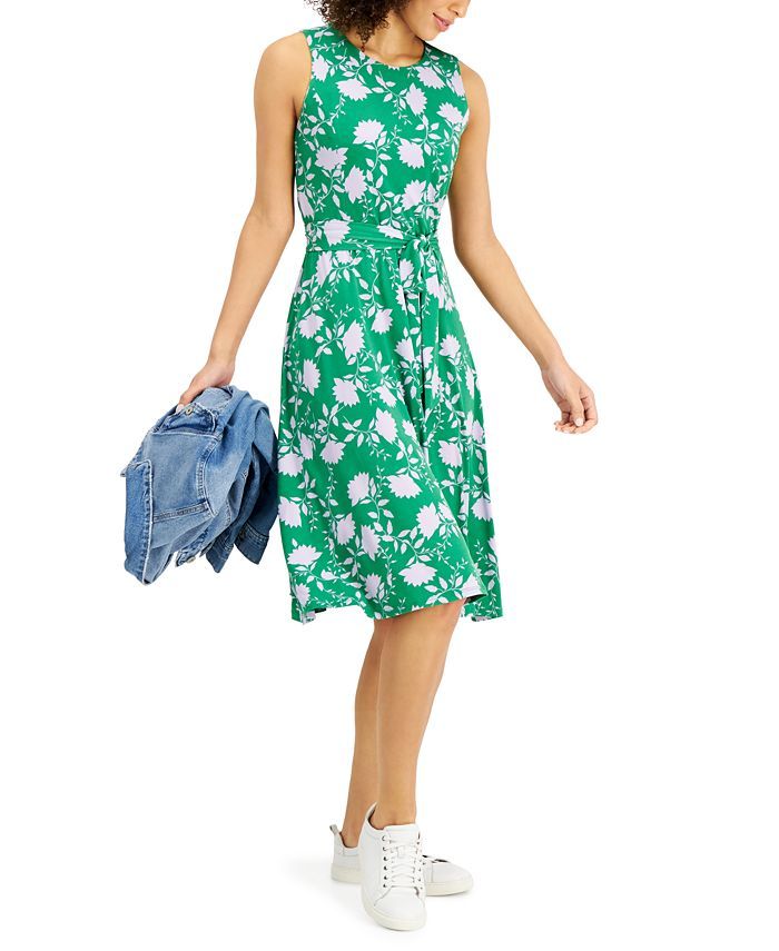 Charter Club Printed Belted Dress, Created for Macy's & Reviews - Dresses - Women - Macy's | Macys (US)