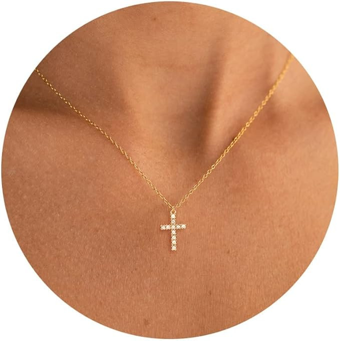 Tewiky 18k Gold/Silver Plated Simple Evil Eye Turquoise Cross Pendant Choker Necklace Simple Tiny... | Amazon (US)