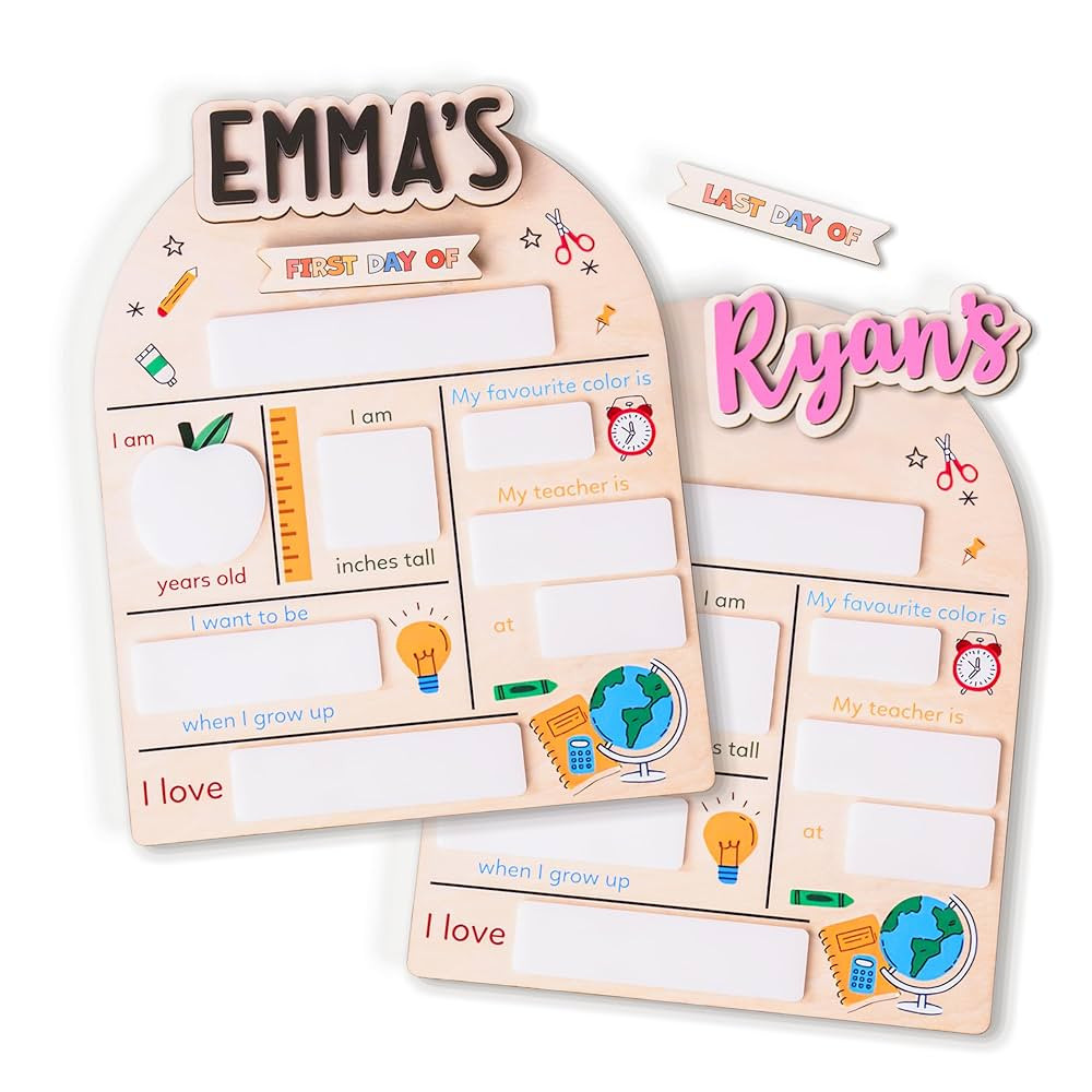 Dry Erase First Day/Last Day of School Sign With Marker, Interchangeable Boards, Personalized Woo... | Amazon (US)