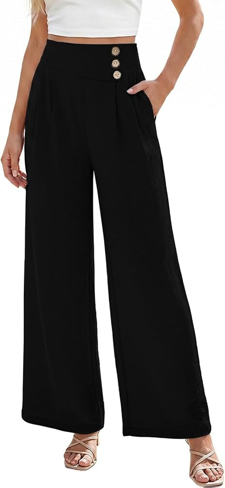 EVALESS Wide Leg Pants for Women Summer Flowy Beach Trousers | Amazon (US)
