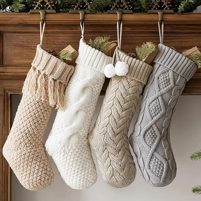 Christmas Stockings: 4 Pack 18 Inch Cable Knit Fireplace Stockings, Cozy Hanging Xmas Stockings B... | Amazon (US)