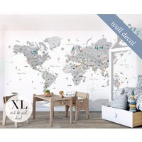 Educational World Map Wall Decal Kids Nursery Decor Art | Etsy (US)