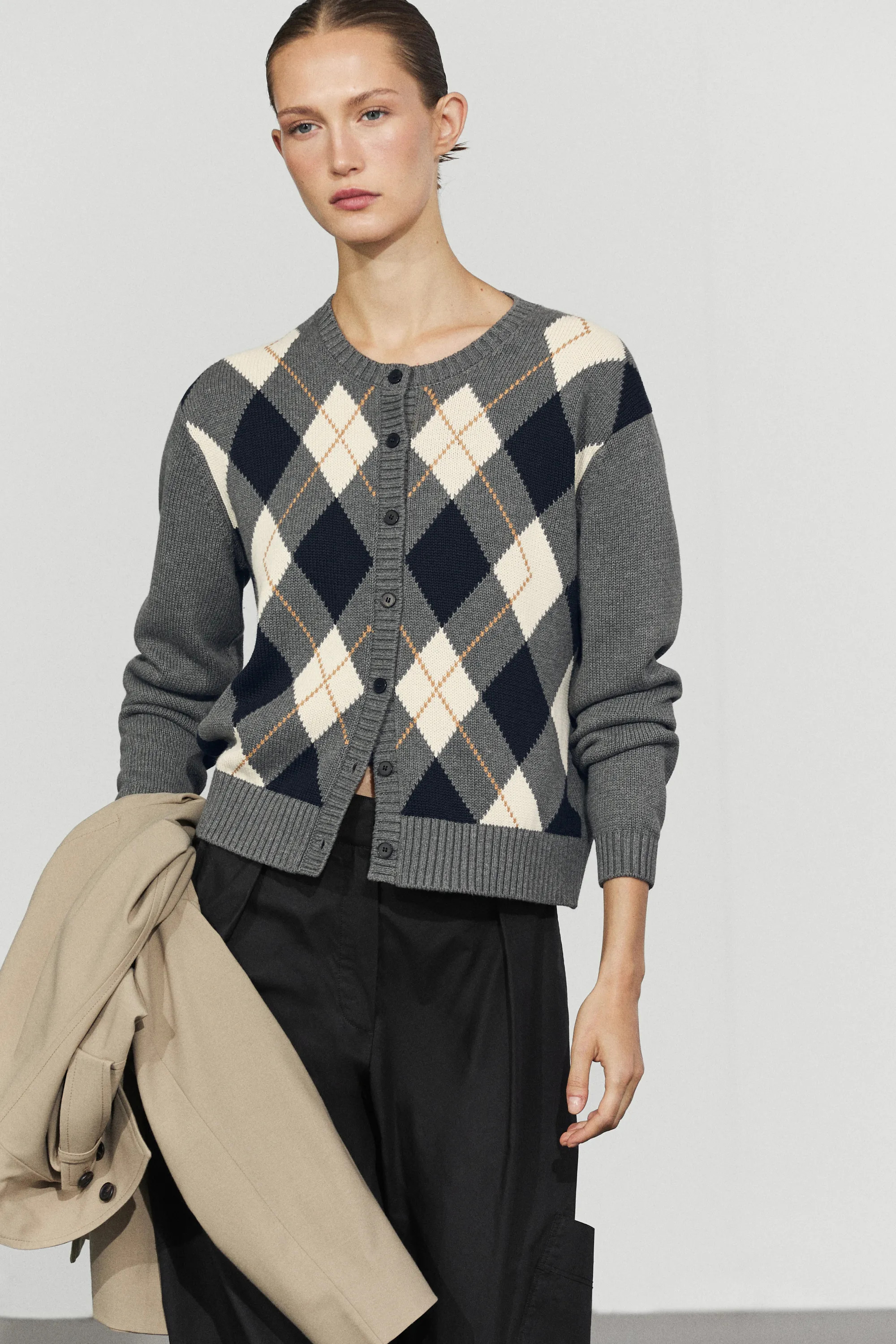 100% cotton diamond knit cardigan | Massimo Dutti US