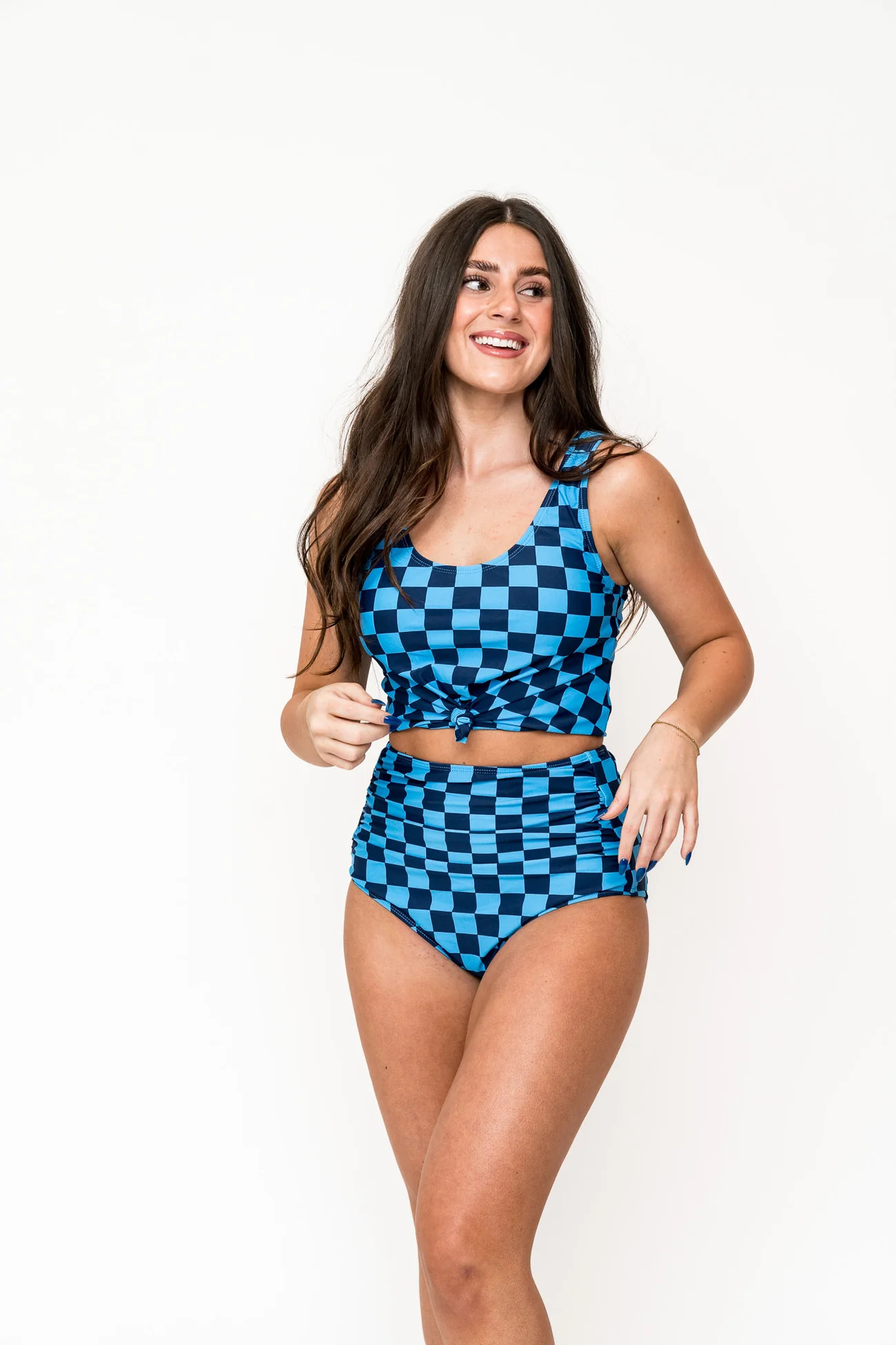 Traveler Top | Blue Check | Coral Reef Swim
