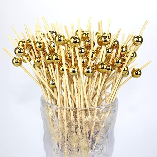 Cocktail Picks,300PCS Fancy Toothpicks for Appetizers,Gold Pearl Long Toothpicks Appetizer Skewer... | Amazon (US)