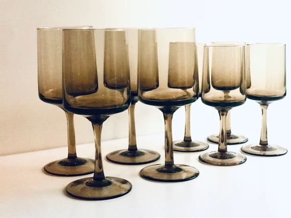 Mid Century Smoked Amber Stemware Mid Century Wine Glasses | Etsy | Etsy (US)