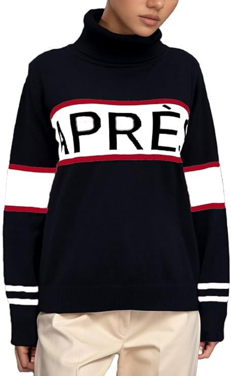 Women Turtleneck Sweaters Stripe Sleeve Colorblock Shirts Fitted Apres Ski Tops Fashion Winter Ou... | Amazon (US)