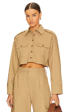 L'Academie x Marianna Selia Cropped Cargo Shirt in Camel Brown from Revolve.com | Revolve Clothing (Global)
