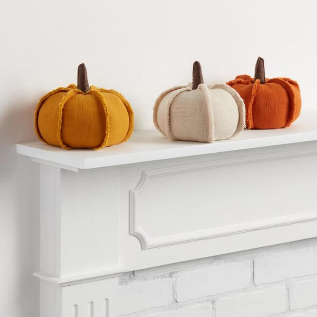 Short Fabric Fringe Pumpkins Set Of 3 | World Market