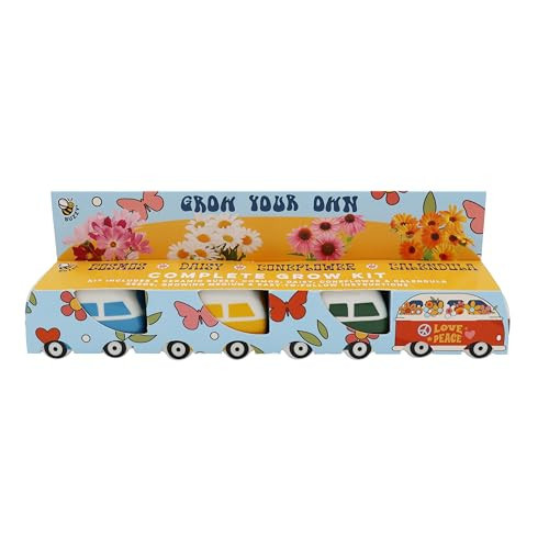 BUZZY Seeds Mini Ceramic Flower Bus Grow Kit, 4-Pack – Colorful Retro Bus Planters with Daisy, Cosmos, Calendula & Coneflower Seeds, All-in-One Seed Starter Gift Set | Amazon (US)