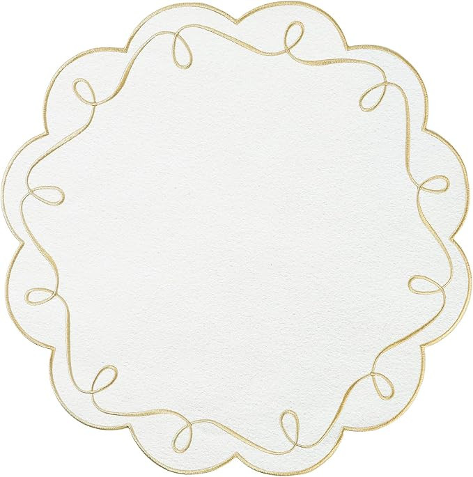 16.5 Inch Ribbon Twirl Embroidery Round Placemats Set of 4, Scalloped Round Table Mats for Party ... | Amazon (US)