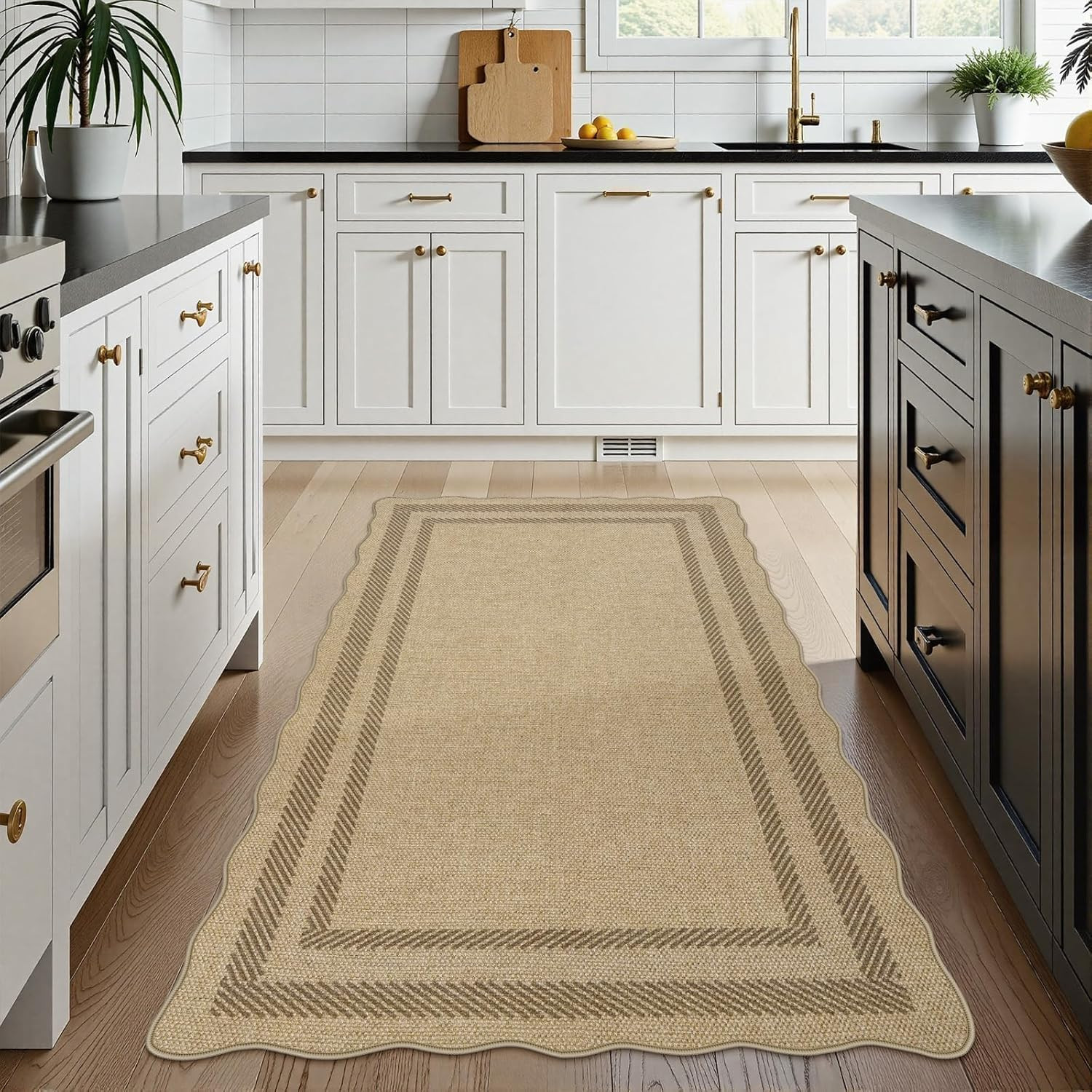 LIVEBOX Scalloped Easy Jute 3x5 Outdoor Rug, Washable Non-Slip Geometric Tan Rugs for Entryway, I... | Amazon (US)