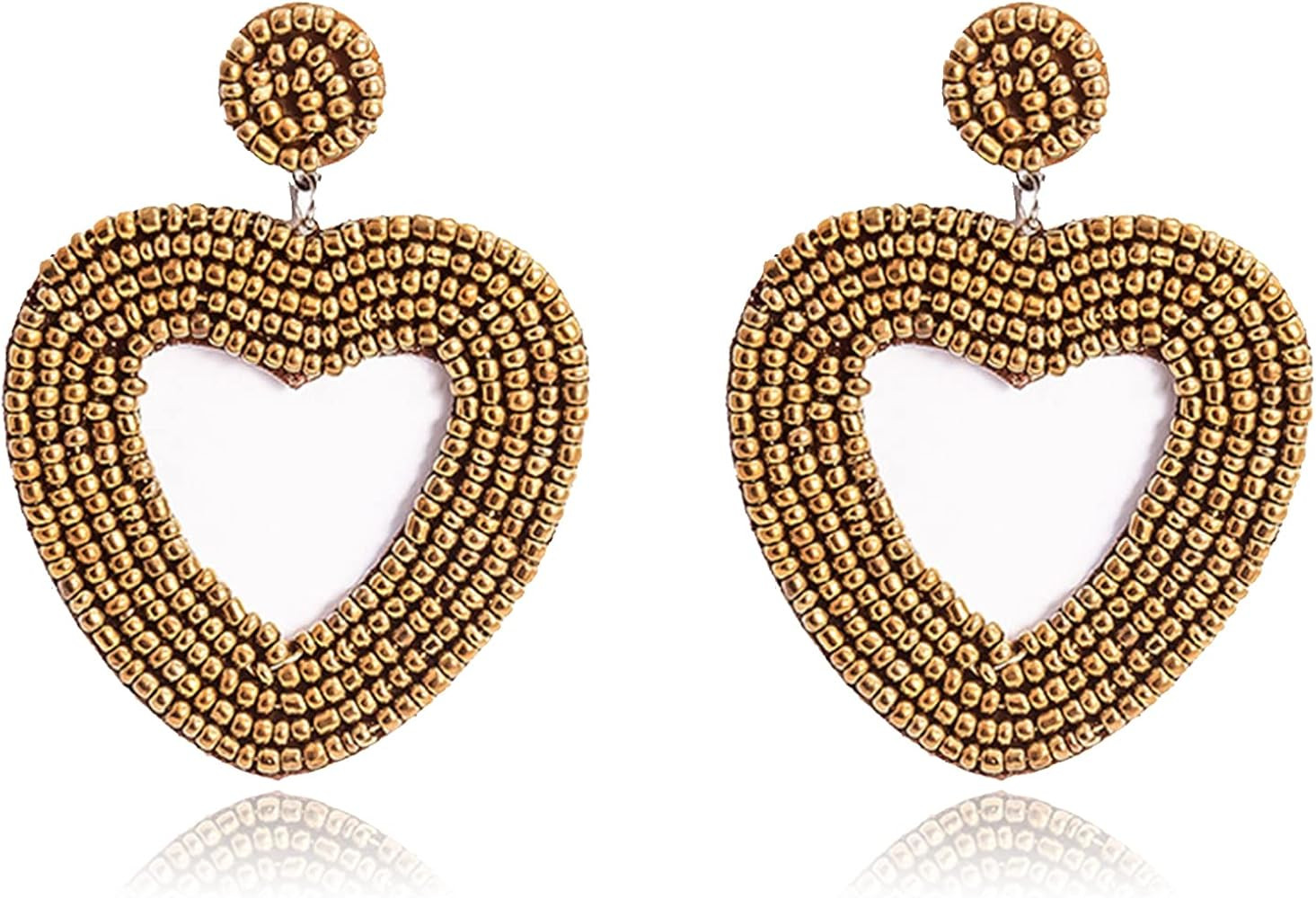 Valentines Earrings for Women Girls Bohemian Beaded Big Heart Dangle Earrings Statement Handmade See | Amazon (US)