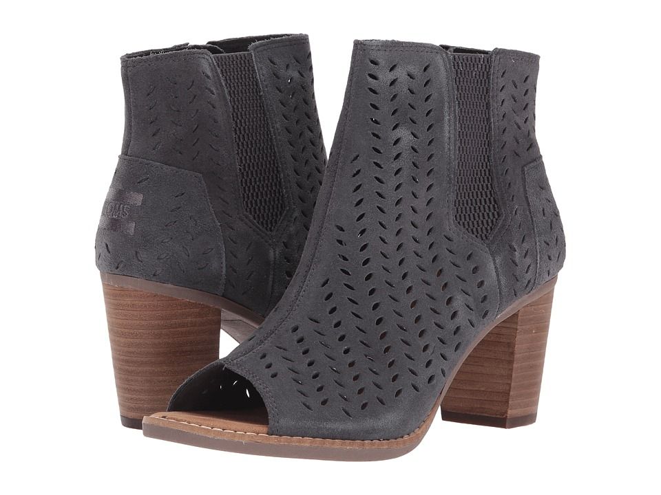 TOMS - Majorca Peep Toe Bootie (Forged Iron Grey Suede Perforated) Women's Toe Open Shoes | Zappos