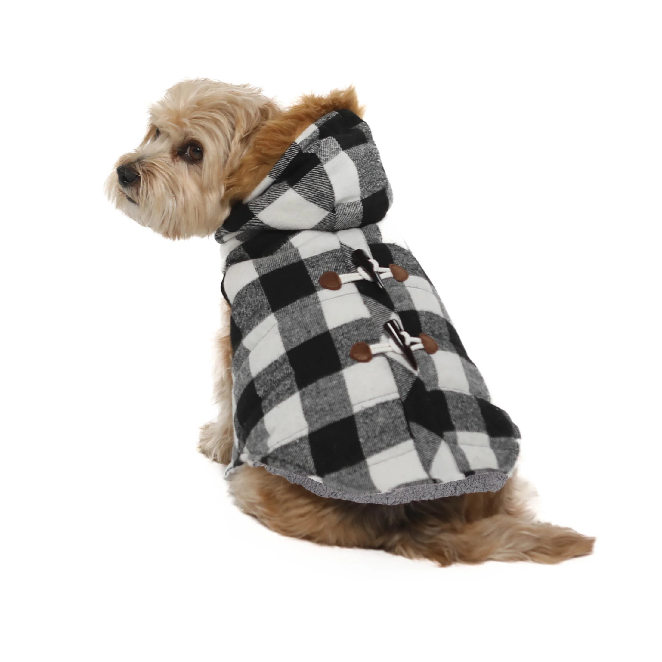 Vibrant Life Buffalo Plaid Pet Hooded Jacket, Black and White, S | Walmart (US)