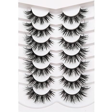 Pooplunch False Eyelashes Cat Eye Look 8D Fluffy Wispy Faux Mink Lashes 7 Pairs Dramatic Volume E... | Amazon (US)