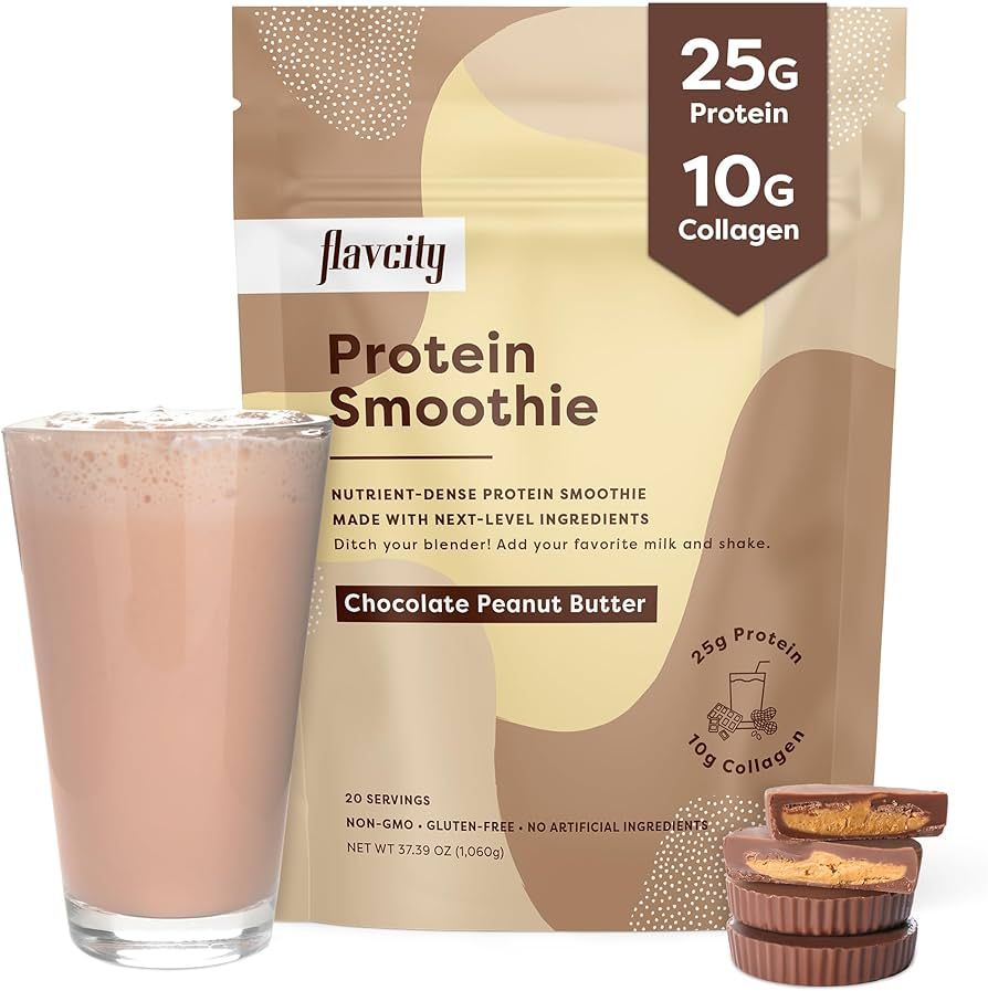 FlavCity Protein Smoothie, Chocolate Peanut Butter - 100% Grass-Fed Whey Protein Smoothie with Co... | Amazon (US)