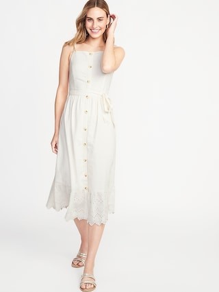 Square-Neck Button-Front Midi Dress for Women | Old Navy US