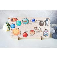 Wooden Solar System Puzzle Space Toy, Toddler Planets Board Game | Etsy (US)