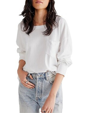 Free People Fade Into You Scoop Neck Long Sleeve Front Pocket Tee Shirt | Dillard's | Dillard's