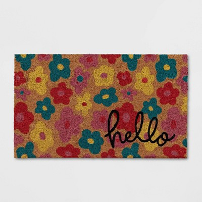 1'6"x2'6" 'Hello' Floral Doormat - Sun Squad™: Outdoor Welcome Mat, Multicolor, Coir, Summer Decor | Target