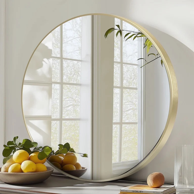 EDX 24" Wall Round Mirror with Crystal Clear Reflection, Convenient Hanging Hooks, and Premium Al... | Walmart (US)